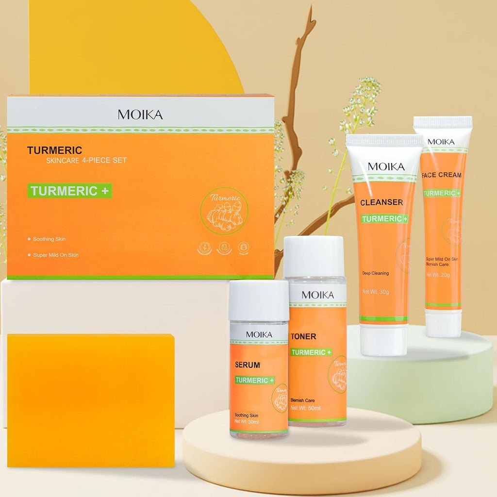 5 Pack Turmeric Soap Bar Turmeric Skincare, Exfoliating Tumeric Soap Nourishing Turmeric Facial Cleanser Turmeric Face Cream Toner Serum, Travel Size